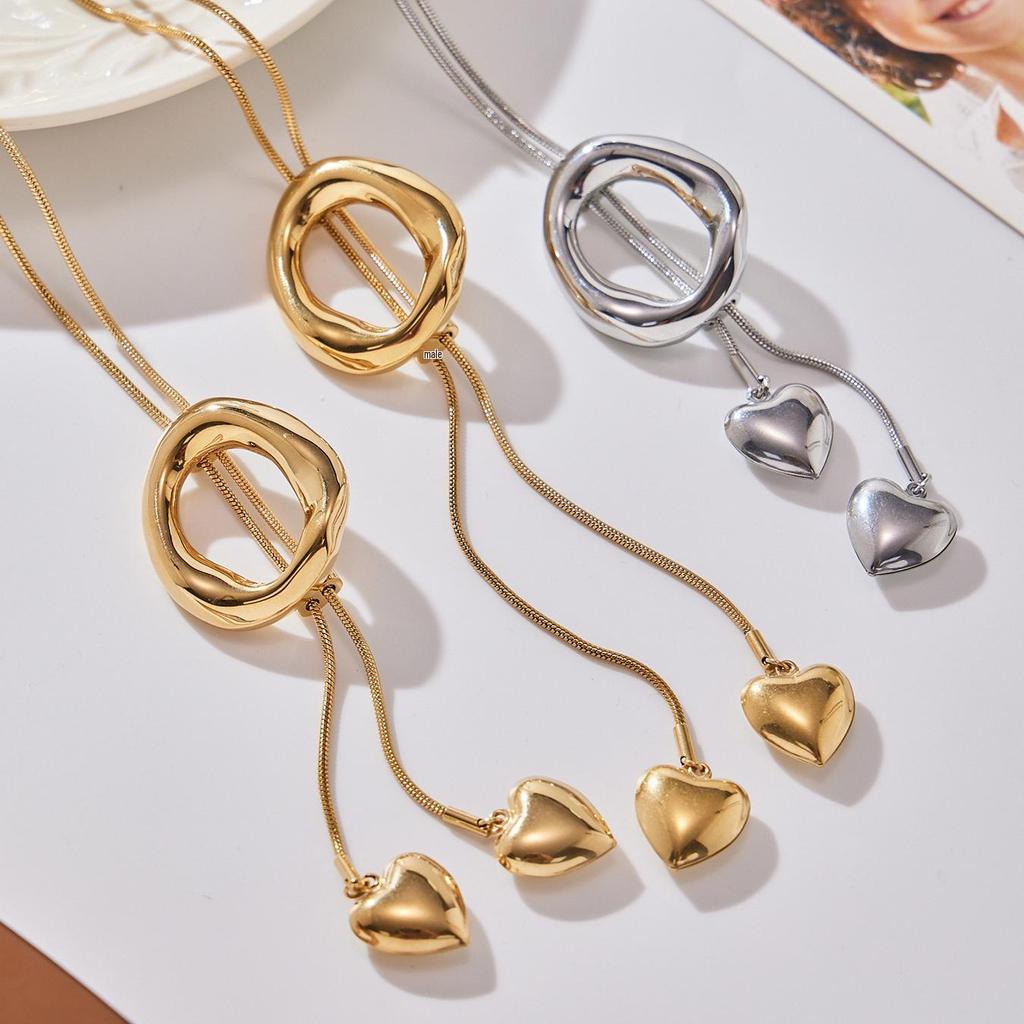 Qiong Yao Long Irregular Circle Heart Tassel Sweater Chain Fashionable Stainless Steel Necklace