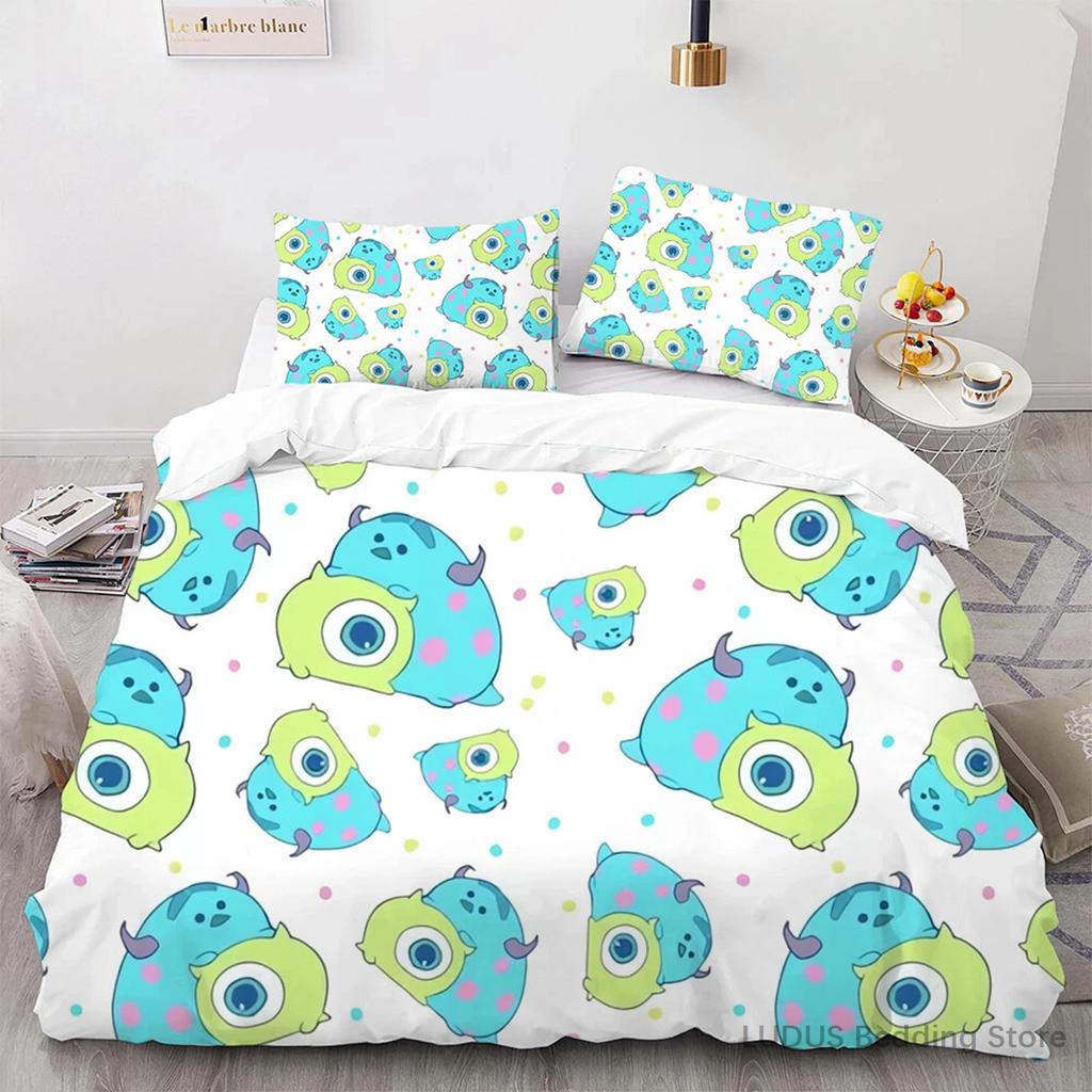 Sada povlečení Monstra s.r.o. Mike Wazowski Sulley Povlak na peřinu s povlaky na polštáře Roztomilý kreslený povlak na přikrývku pro dekoraci ložnice