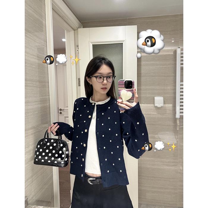 Sweet Temperament Polka Dot Knit Cardigan - Women's 2025 Spring/Autumn Korean Style Slim Short Versatile Top