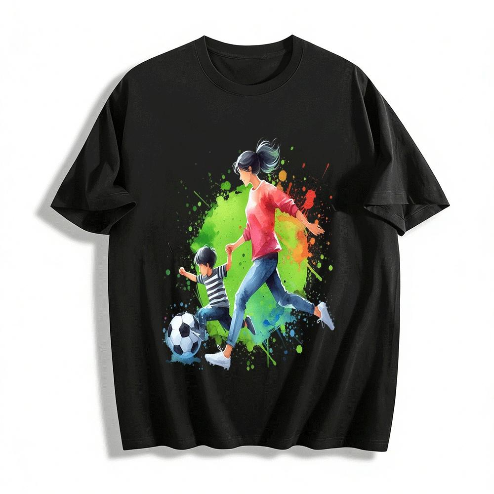 Watercolor Parent-Child Football Time Casual Printed Top Pure cotton T-shirt XXS