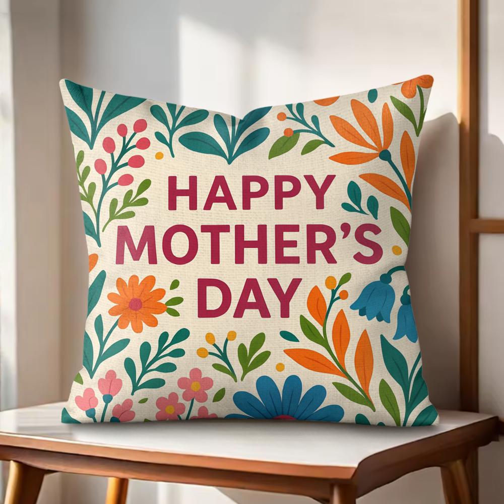 Happy Mothers Day Cushion Cover Natural Linen Organic Fabric DoubleSided Printing Couch Pillow Covers Home Decor