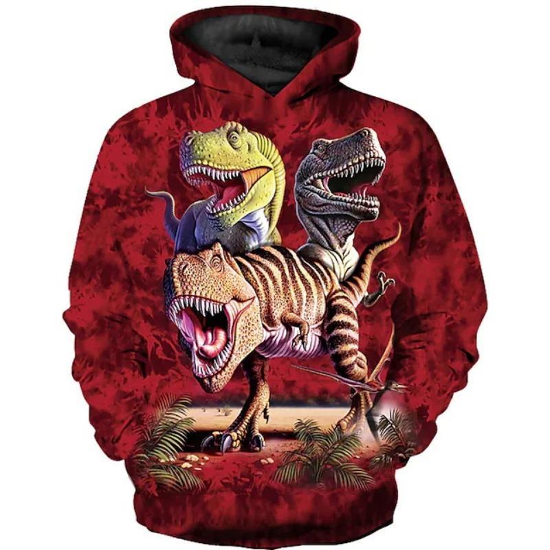 Fierce Dinosaur Print Hoodie Men Children Clothing Long Sleeve Pullover Coat Harajuku Streetwear Autumn Casual Trend Hoodies