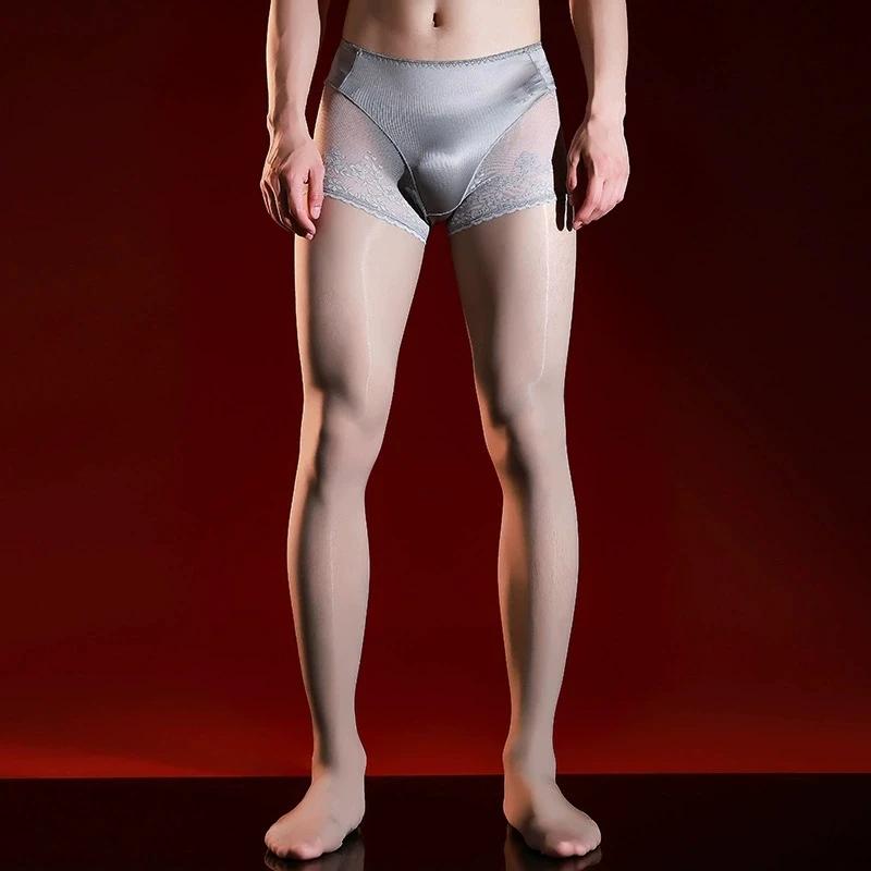 Fashion Men 5D Thin 912 Pin Oil Shiny Pantyhose 2 In 1 Briefs Underpants Patchwork Tights Man Shaping Leggings Elastic Lingeries