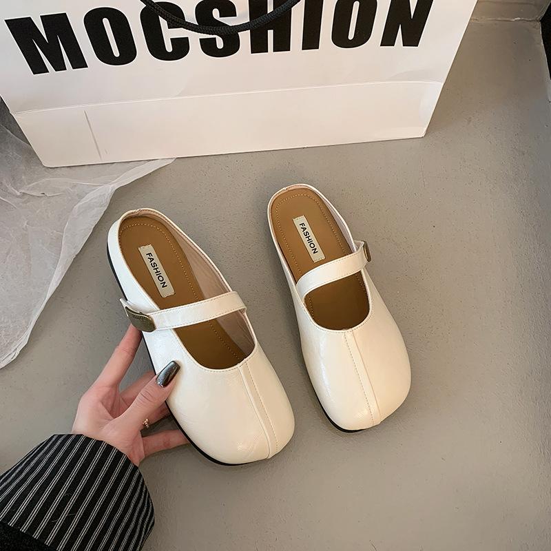 

Женские полутапочки Baotou весна-лето 2025 года, новые французские темпераментные сандалии с полуподдержкой, туфли на плоской подошве с липучками 40