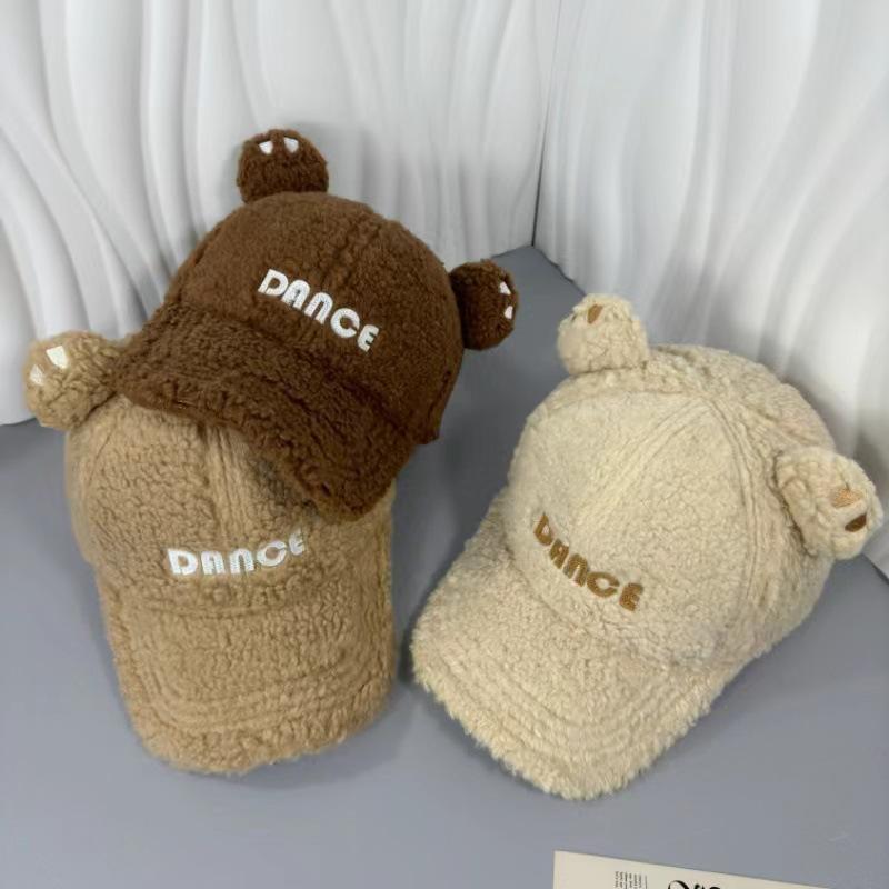 Cozy Plush Bear Ear Baseball Cap for Women - Warm, Embroidered Letter Design, Perfect for Outdoor Activities & Casual Wear