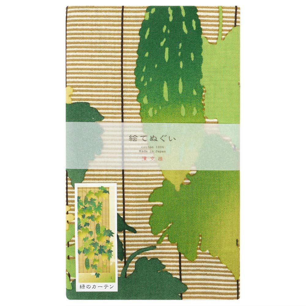 Hamamonyo Illustrated Hand Towel Green Curtain