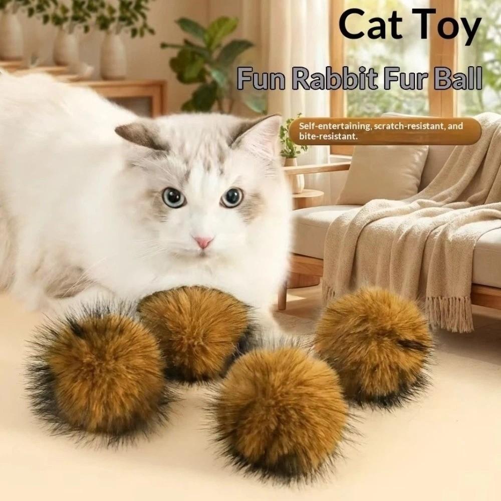 Rabbit Fur Fluffy Pet Toy Bite Resistant Kitten Chew Toys Funny Cat Teaser Ball Small Cat