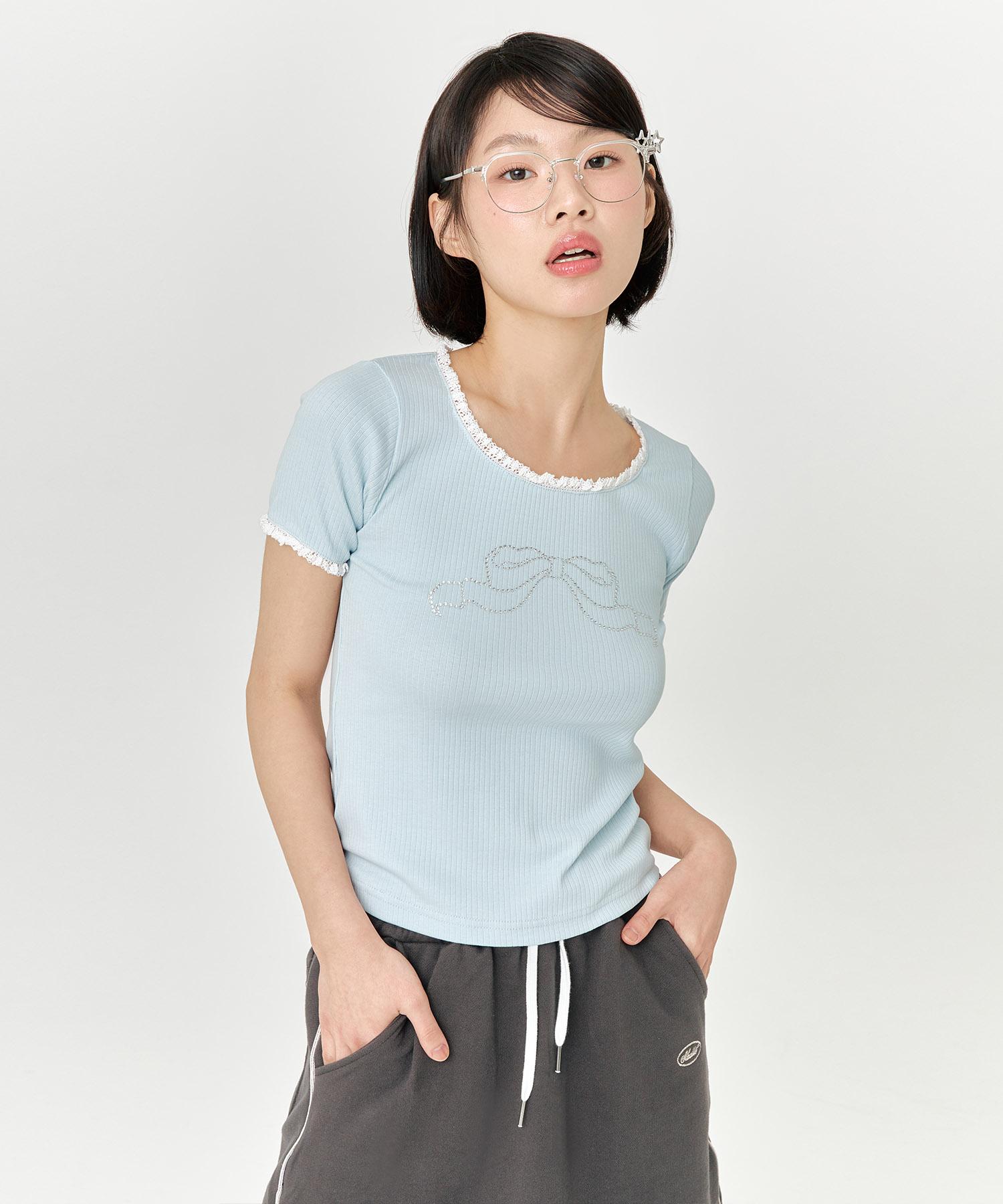 Adore Bell Ribbon Cubic T-Shirt - Sky Blue
