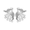 French Retro Leaf Grape Pearl Earrings Women'S High Sense Light Luxury Niche Earrings Fashion Creative Earrings