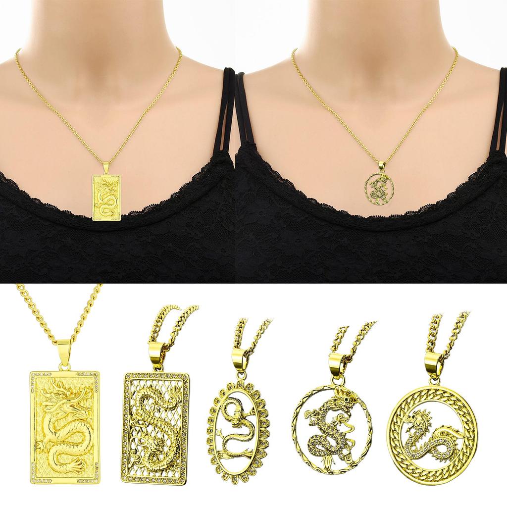 Vintage Dragon Year Necklace Chinese Traditional Culture Inspired Pendant Neckchains Unique Charm Neck Jewelry Ornament