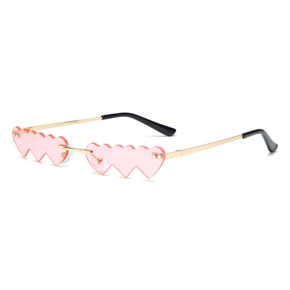 Trendy Love Heart Shaped Rimless Sunglasses UV400 Fancy Accessories Party Shades Eyewear Metal Frame Sun Glasses Women Men