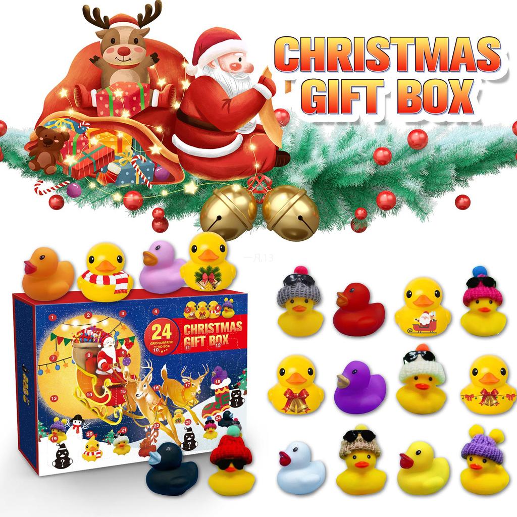 Grid 24 Christmas Rubber Duck Advent Calendar Box Surprise Ducky Bath Toy Gift