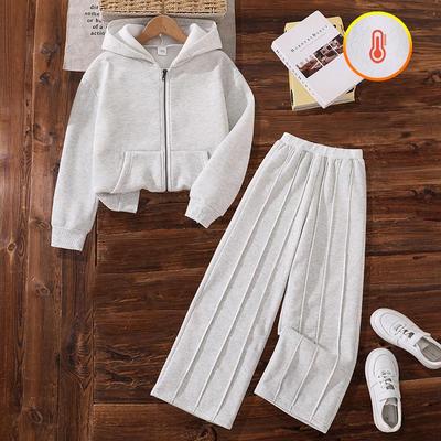 Kids' Korean Style Fleece-Lined Sportswear Set: Long-Sleeved Top & Pants for Autumn/Winter