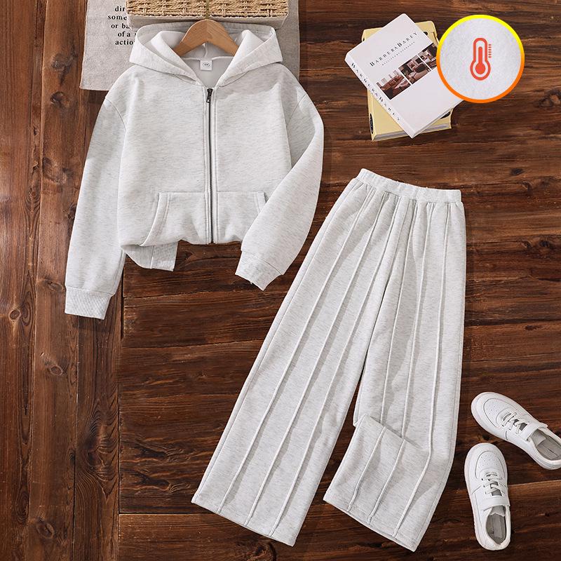 Kids' Korean Style Fleece-Lined Sportswear Set: Long-Sleeved Top & Pants for Autumn/Winter