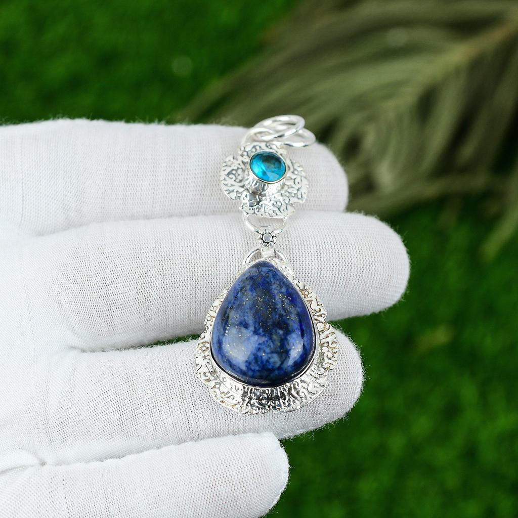 Birthday Gift For Her Natural Lapis Lazuli Gemstone Pendant 925 Sterling Silver