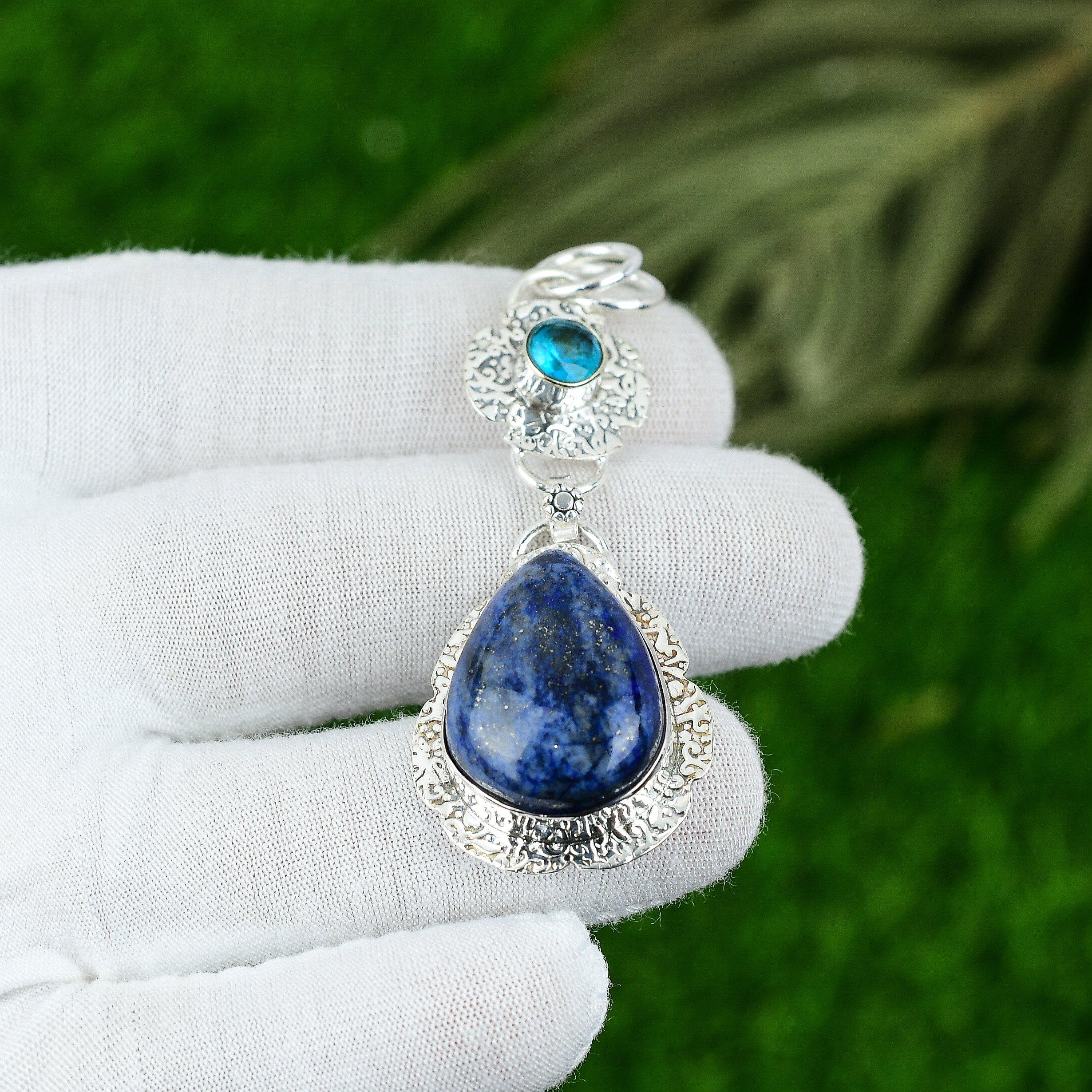 

Подарунок на день народження для неї Підвіска з натурального лазуриту 925 стерлінгове срібло