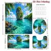 4Pcs Tropical Island Shower Curtain Set with Non-Slip Bath Mat, Toilet Lid Cover, Contour Rug & 12 Hooks, Bathroom Decor