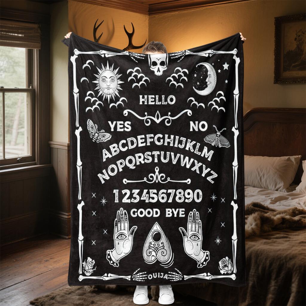 1PC Spirit Board Ouija Print Plush Blanket Perfect All Seasons Soft Comfortable Sofa Office Travel Festive Gift