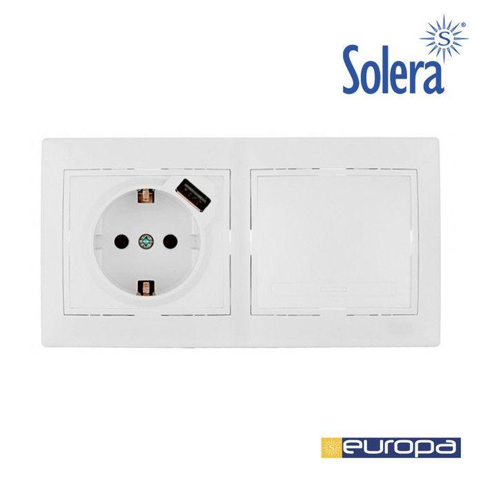 Kit De Commutateur + Base Avec USB - Solera - 42974 - Blanc - 16A - Intérieur - Rectangulaire