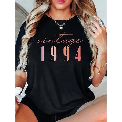 Women's Vintage 1994 30th Birthday Print T-Shirt - Soft Stretch Round Neck Short Sleeve Casual Tee