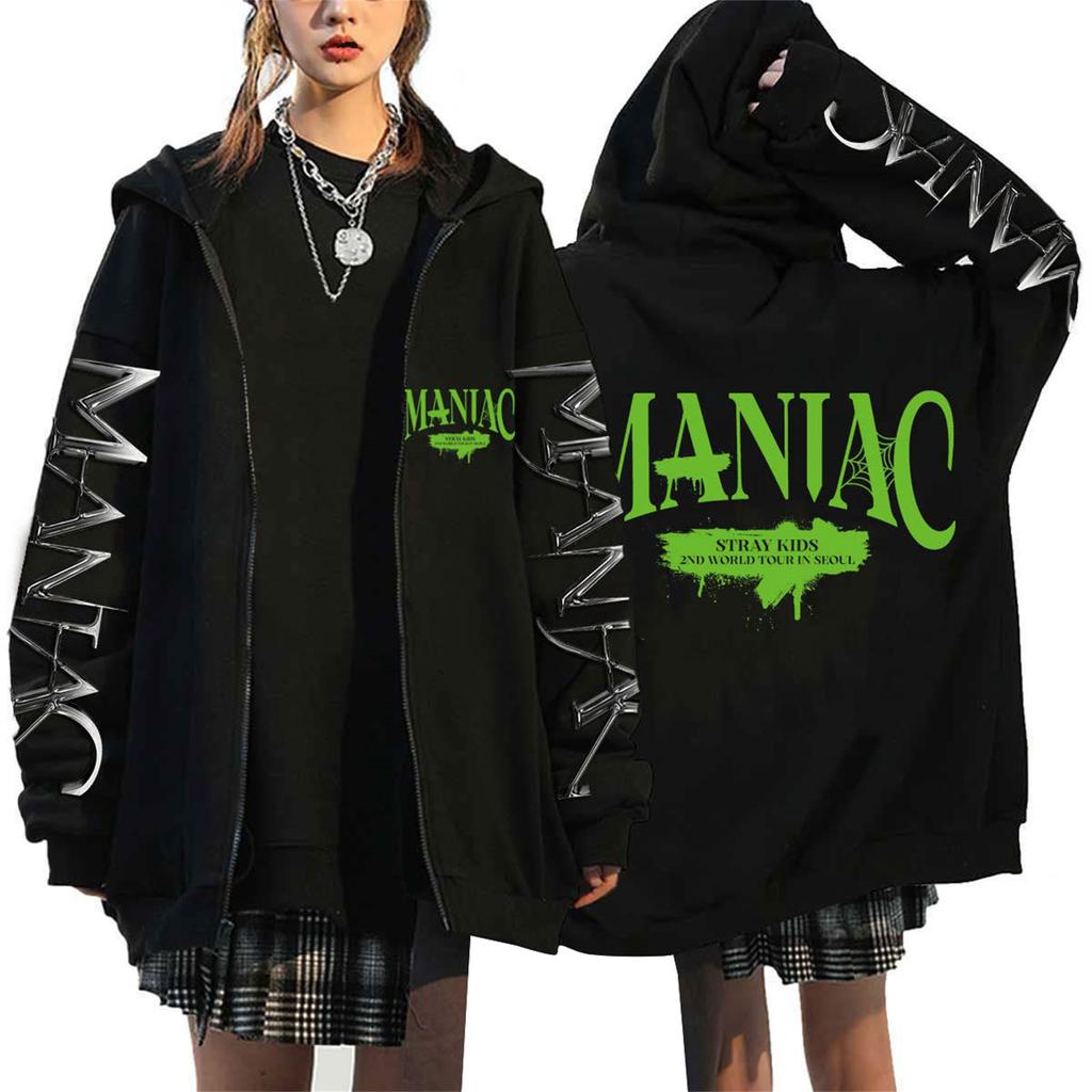 Damen Casual Mode Bedrucktes Langarm-Kapuzensweatshirt mit Reißverschluss