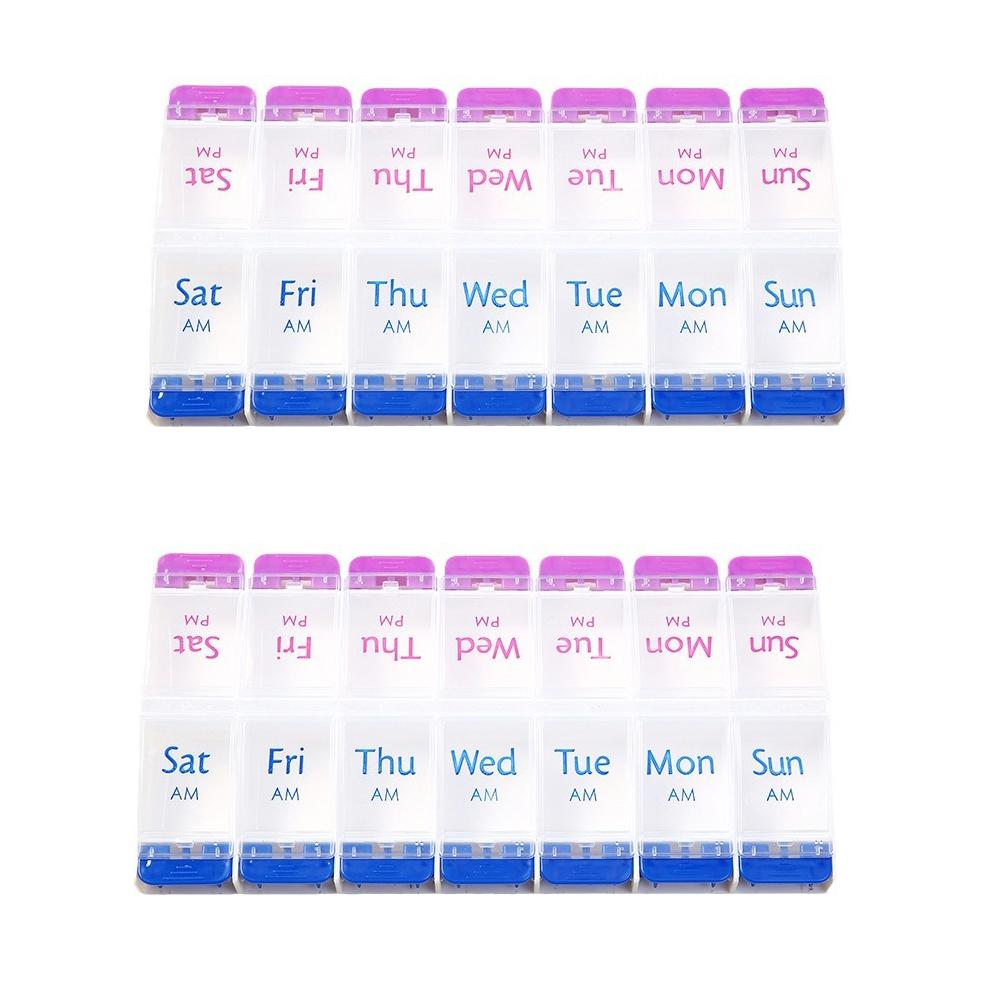 Push Button Pill Case 7 Day Medicine Planner 2 Times A Day Arthritis Friendly Clear Lids BPA Free Daily Tablet Vitamin Organizer