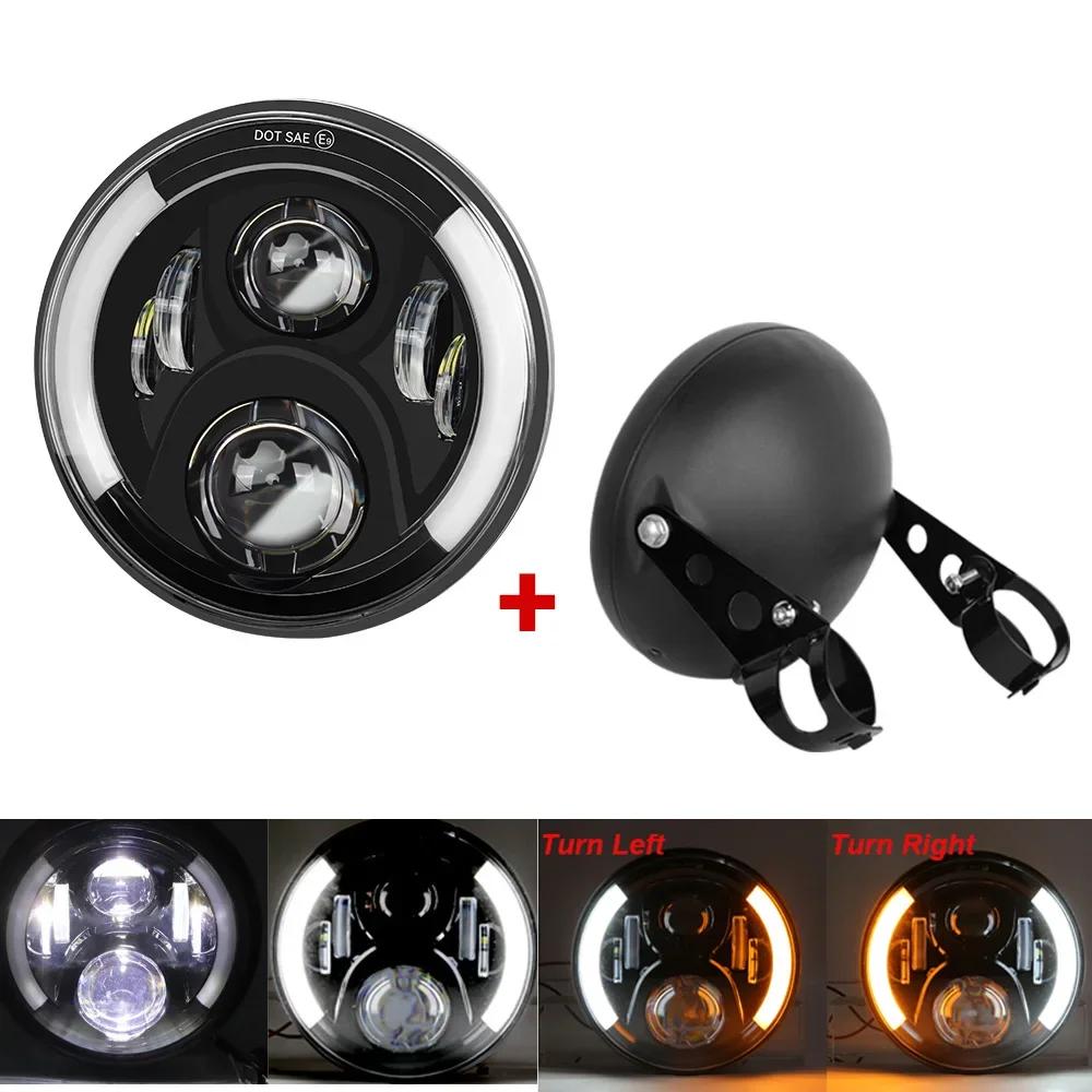 7 Inch 50W DOT SAE E9 Motorcycle Headlamp Angle Eye with DRL Turn Signal Led Headlight Housing Bucket
