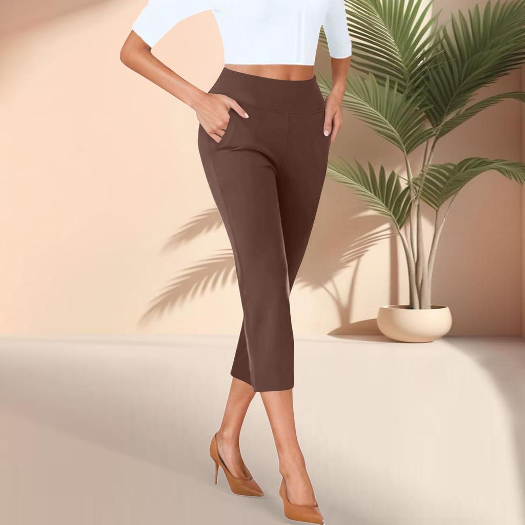 Women's Cropped Pants With Pockets Lightweight Caual Loose Trousers