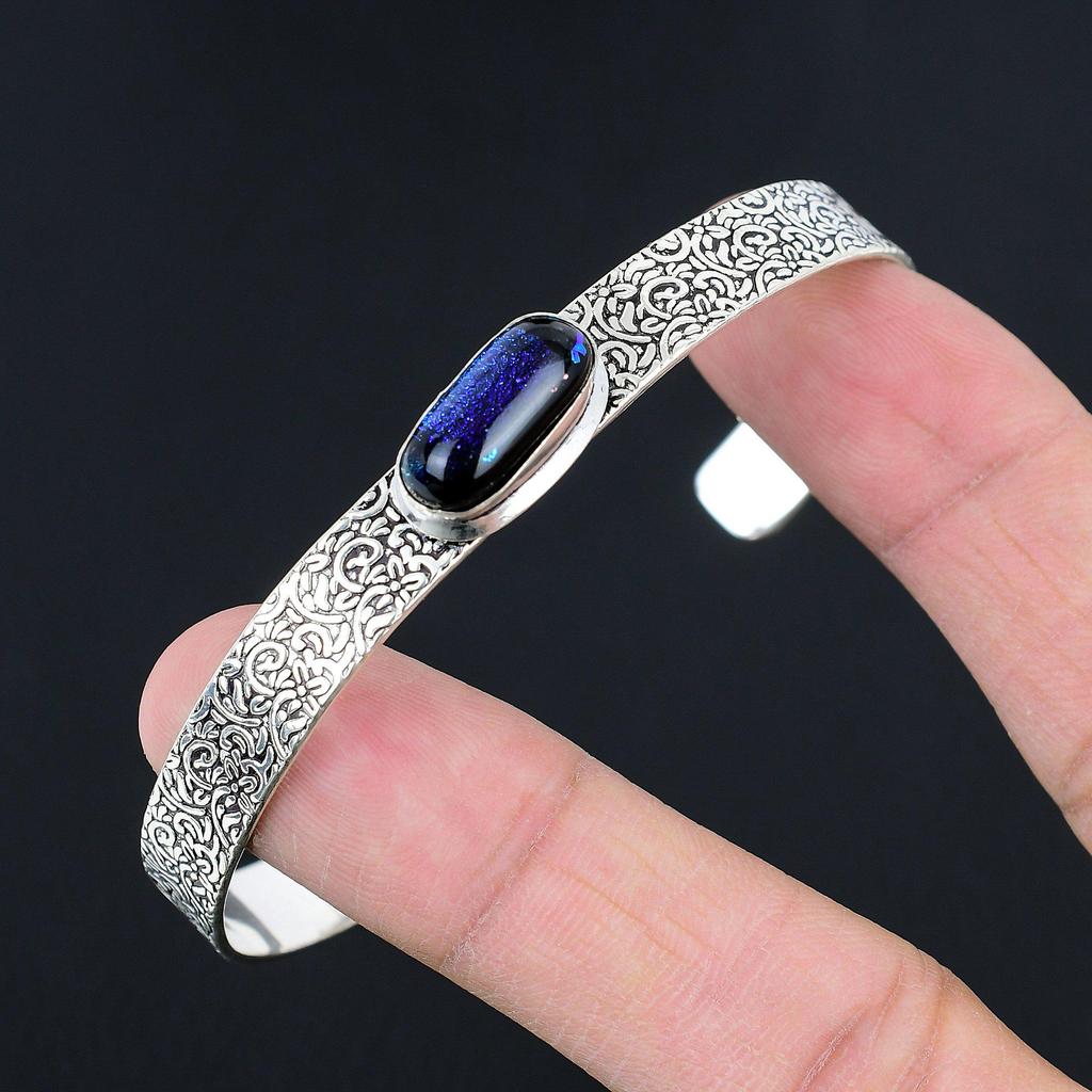 Womens Day Deal Oval Natural American Dichoric Glass 925 Silver Bangle Jewelry
