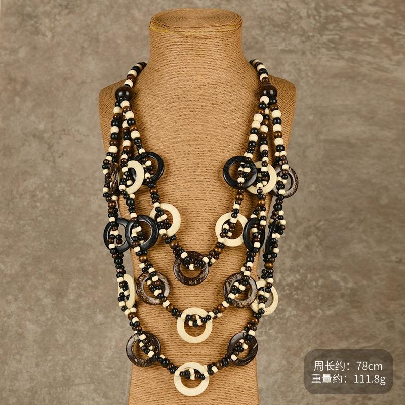 Bohemian coconut shell necklace retro multi-layered wearing long sweater chain women's niche holiday style accessories