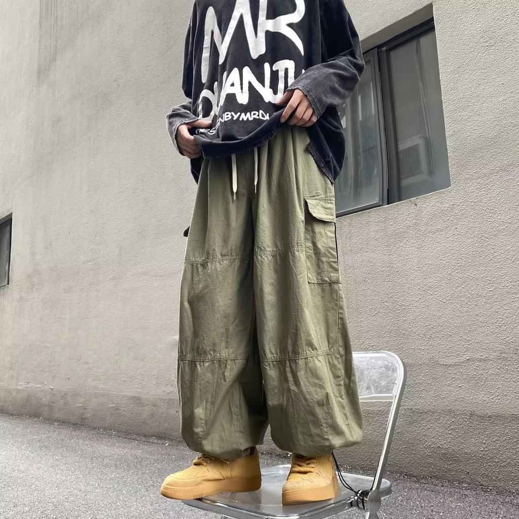 Overalls men's autumn new trendy brand ins multi-pocket loose straight pants couple drawstring casual pants
