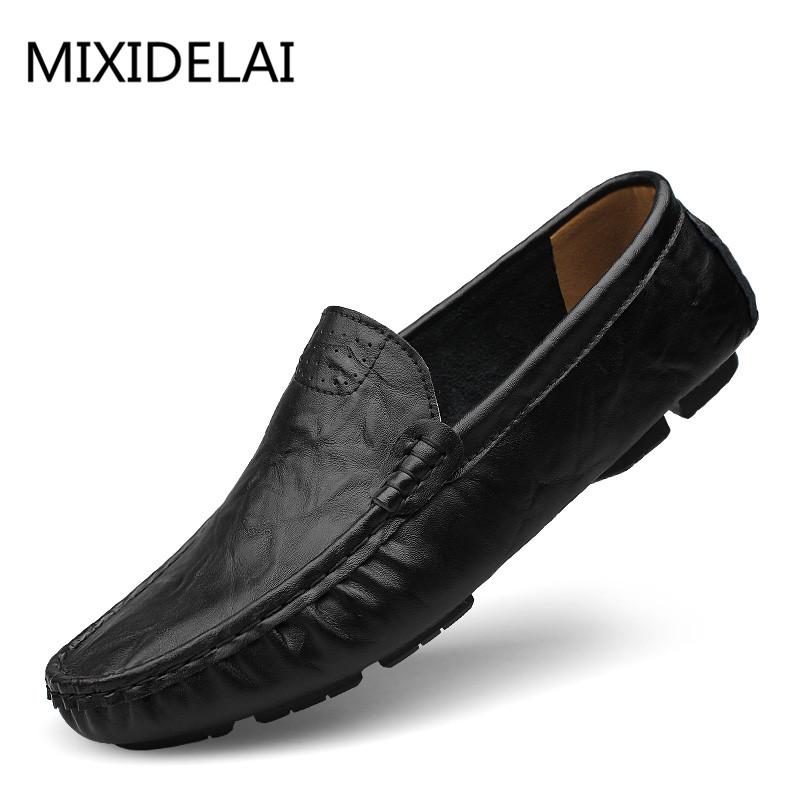 MIXIDELAI Soft Leather Men Loafers New Handmade Casual Shoes Men Moccasins For Men Leather Flat Shoes Big Size 36-46 Fashion