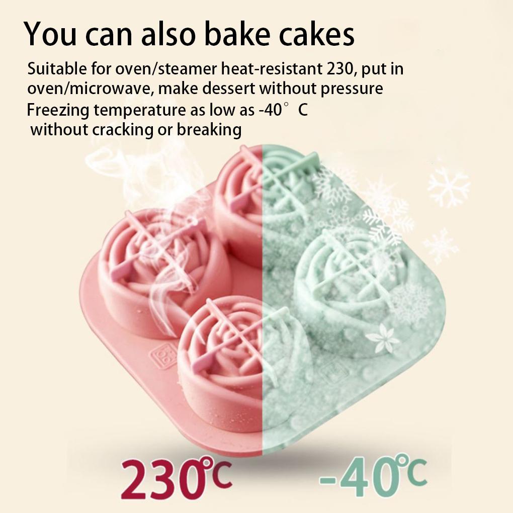 4 Holes Ice Cube Mold Silicone Rose Shape Cold Beverage Chocolate Tray Household Homemade Kitchen DIY Making Mould