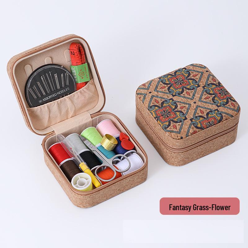 Retro-Style Faux PU Leather Sewing Box with Needle and Thread Set - Portable Household Essential Kit
