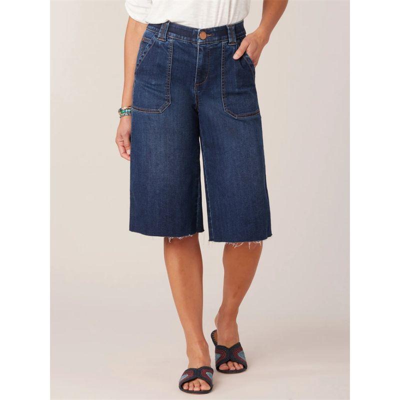 

Spring and Summer High Waist Straight-leg Chubby Girl Plus Size Frayed Cropped Pants Dark blue 16