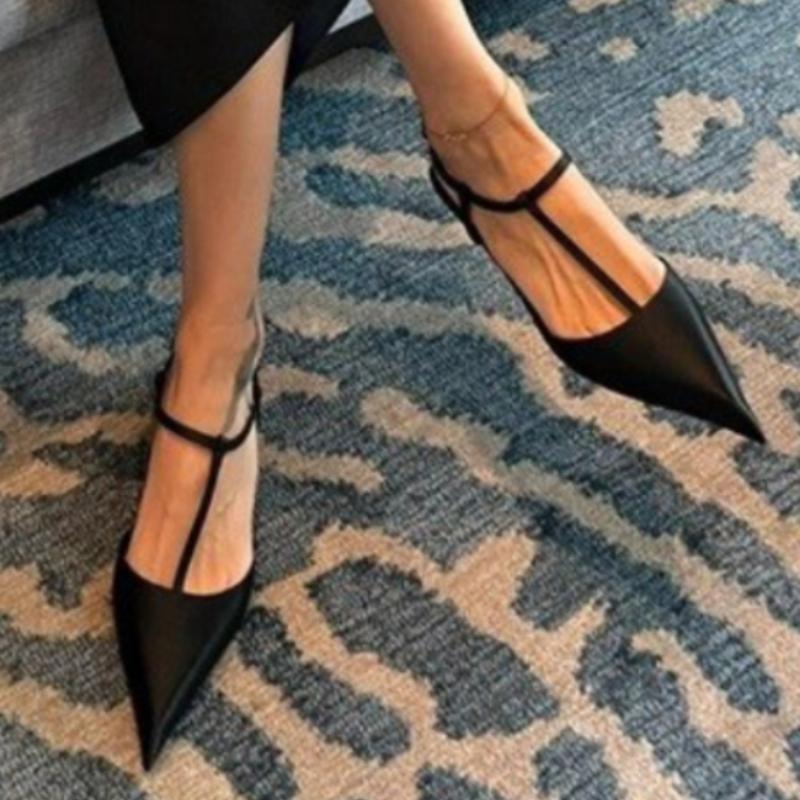 Fashion 2024 New Slimming T-shaped Pumps Women Sexy Thick Heel Pointed Mid Heel Single Shoes Stain Summer Shallow Party Dress Shoe