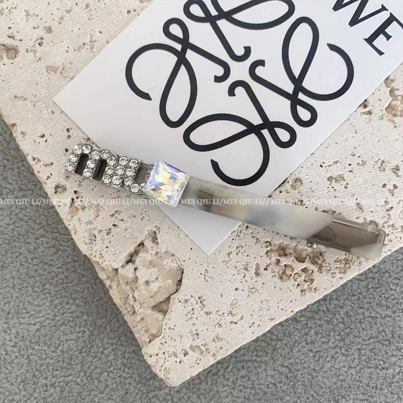 French Luxe Diamond Letter Duckbill Hairpin: Chic Acetate Clip for Women's Bangs and More