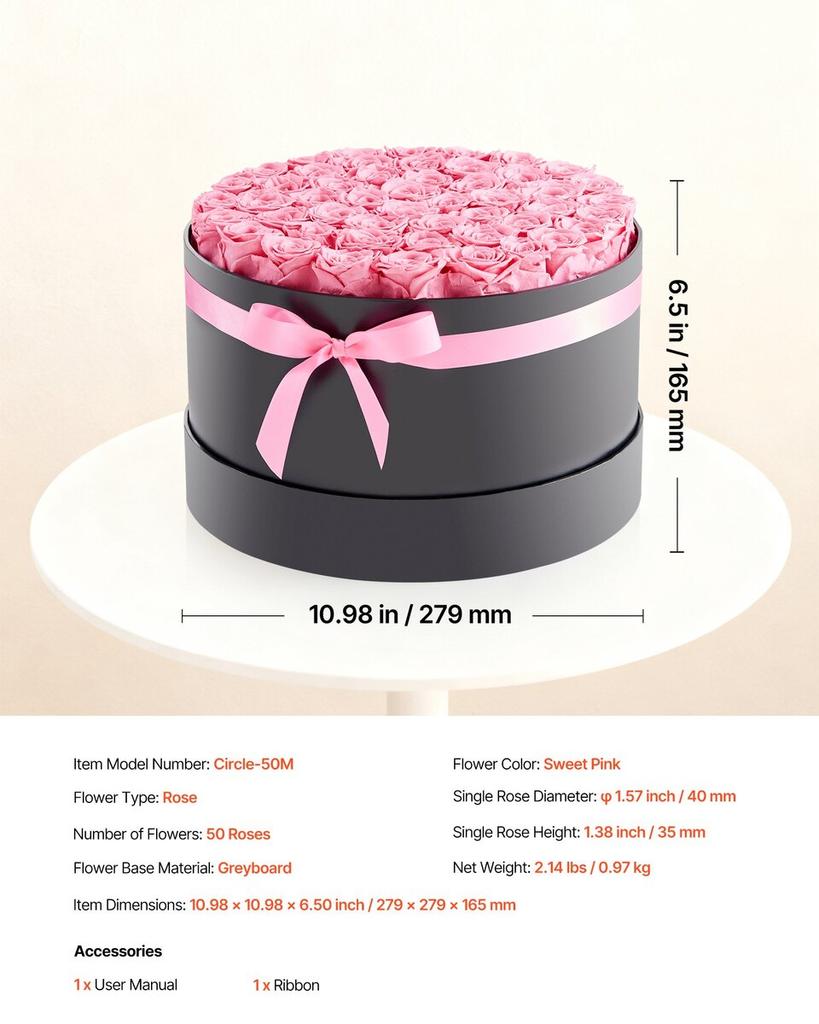 Forever Flowers, 50 Preserved Roses In a Box, Eternal Flowers Immortal Bouquet Birthday Present for Delivery Prime Women Her Wife Mothers,