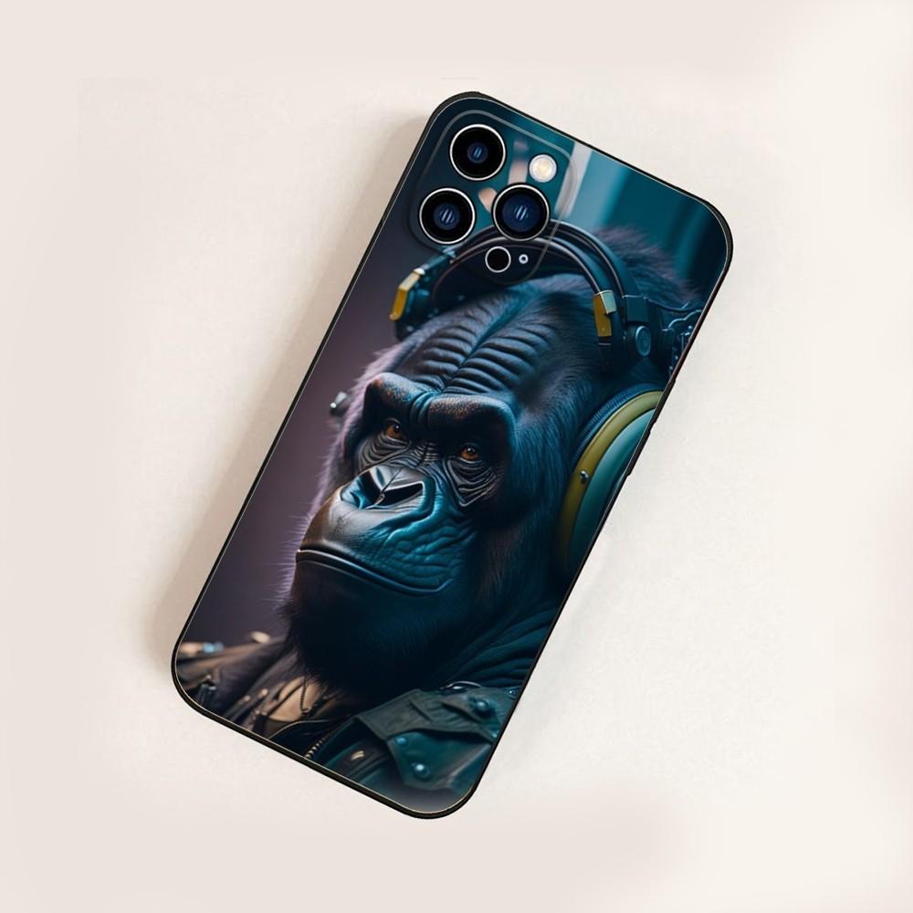 Gorilla Art Design  Phone Case For iPhone16,15,14,13,12 Mini 11 Pro XR,X,XS,MAX 7,8 Plus Silicone Cover Soft Black