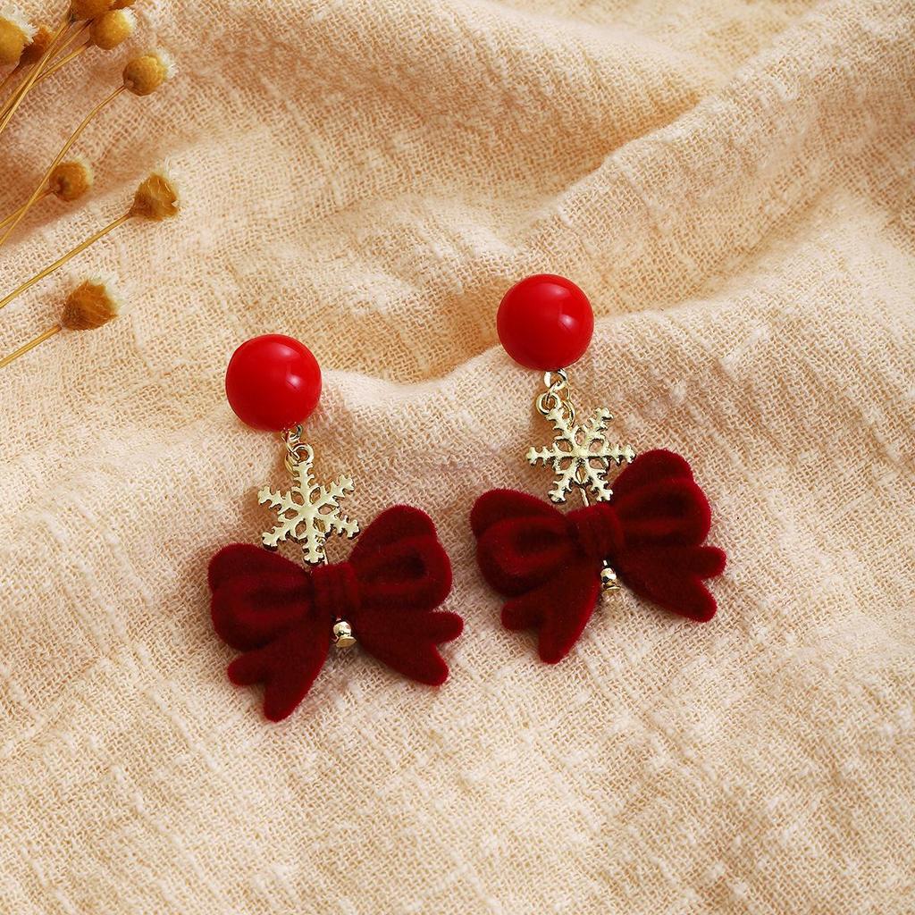2024 Burgunderrote Ohrringe mit Schleife: Silbernadel, eleganter chinesischer Stil für Neujahr und Frühlingsfest
