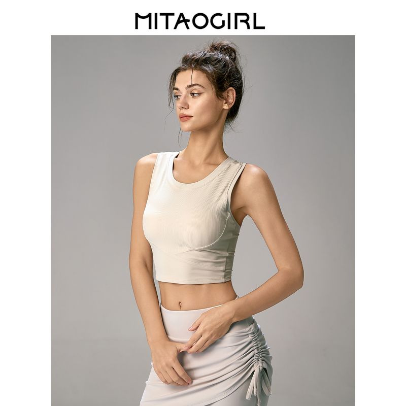 Mitaogirl Kendall Wind Belt Chest Pad Sports Vest Women Shockproof Fitness Bra Summer Yoga Clothes Sleeveless Top