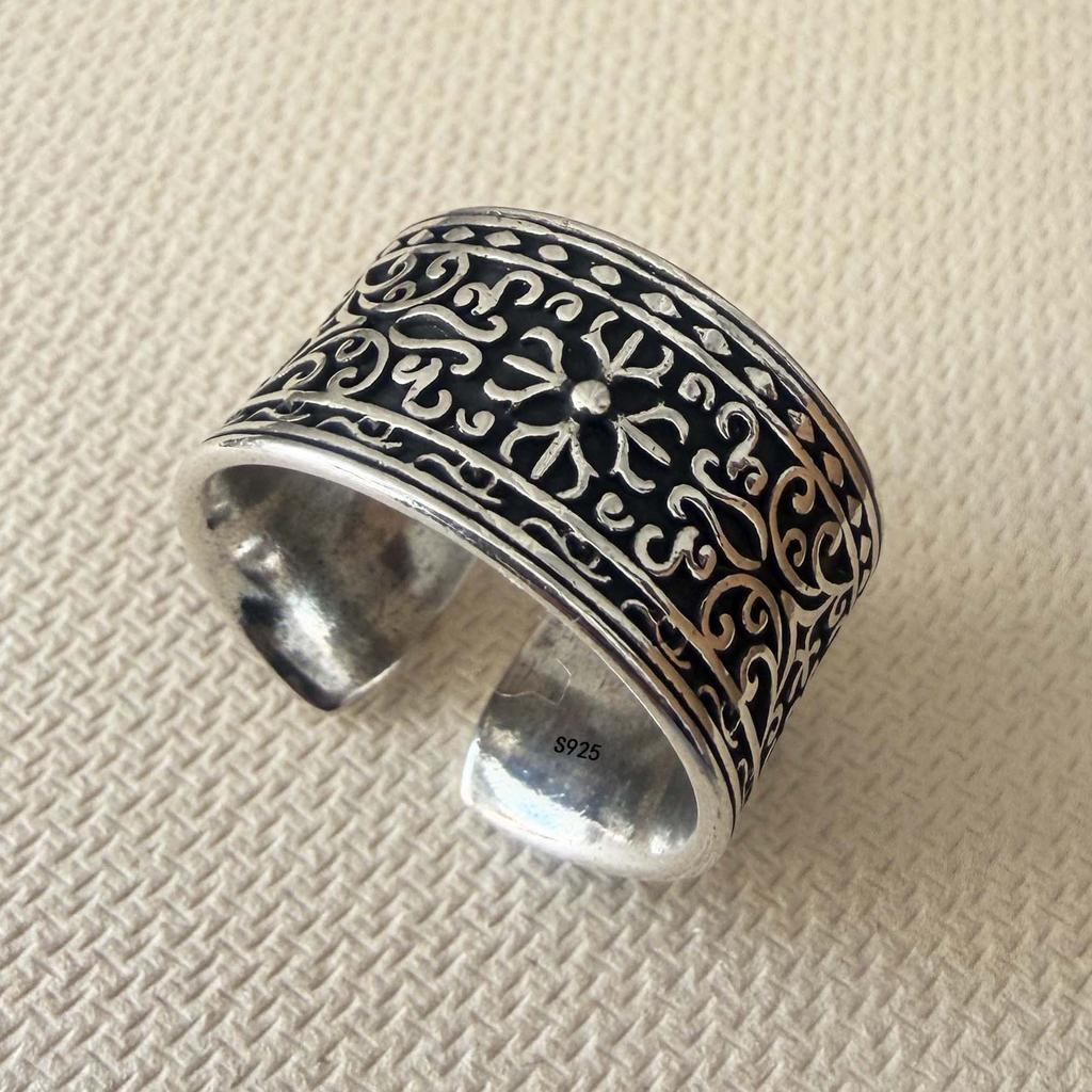 Xiaomi 925 Sterling Silver Rings for Women Couple Minimalist Handmade Retro Blue Stone Wide Ring Fine Jewelry Gift Prevent Allergy
