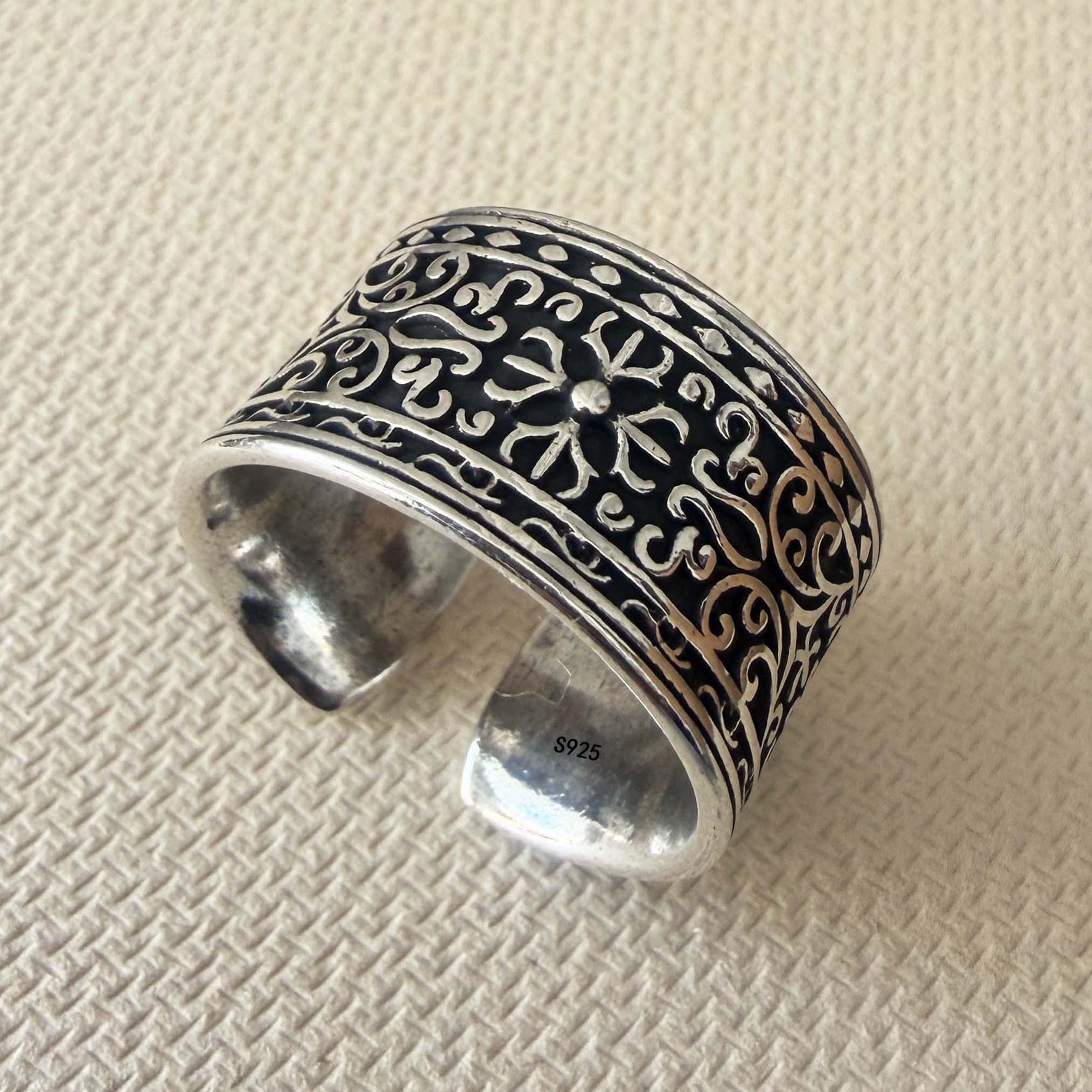 

925 Sterling Silver Rings for Women Couple Minimalist Handmade Retro Blue Stone Wide Ring Fine Jewelry Gift Prevent Allergy resizable