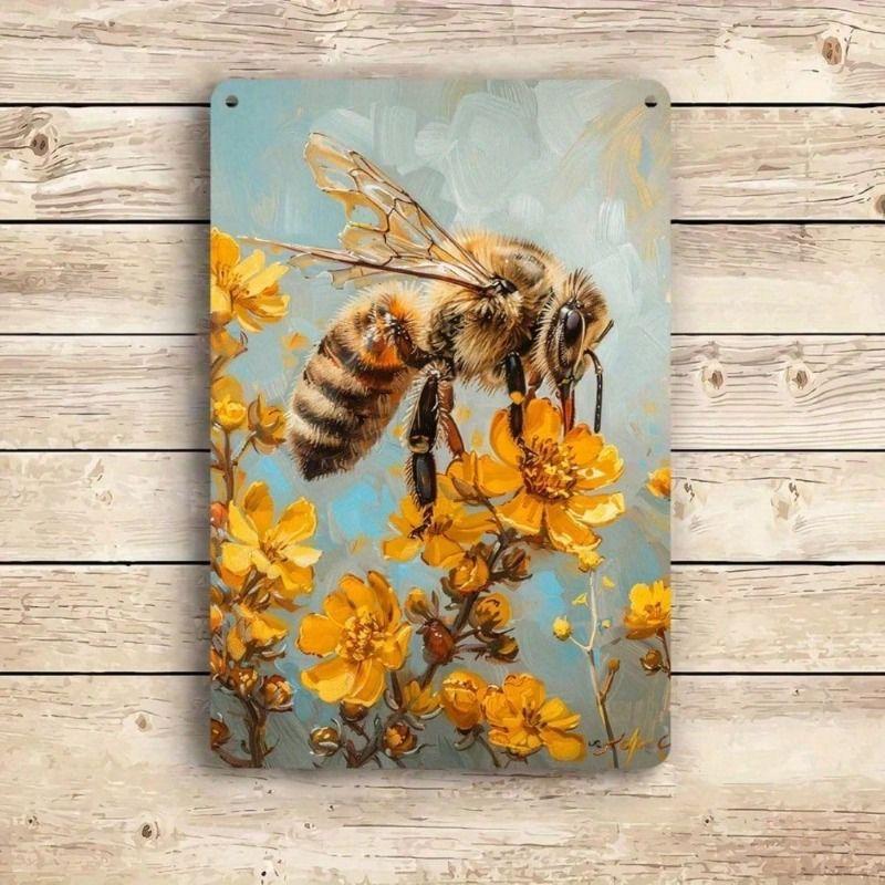 Metall Wandkunst Vintage Biene und Blumen Poster, Wohnzimmer Heimdekor