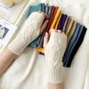1Pair Women Winter Warm Gloves Soft Fingerless Long Polyester Solid Color Warmer Mittens