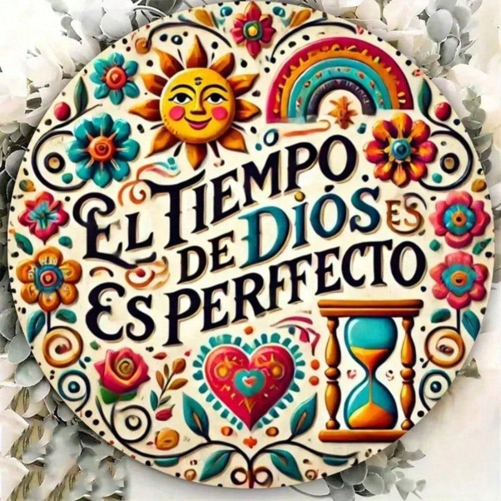 1PC El Tiempo De Dios Es Perfecto Metal Wall Art Sign, Weatherproof Iron Sculpture for Home Garden Decor Outdoor Indoor