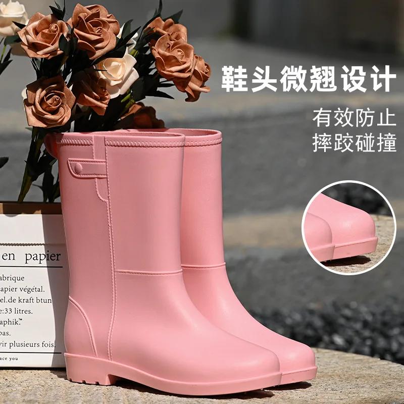 Women's Rain Boots Fashion Mid-Calf Rubber Boots Outdoor Fishing Rubber Galoshes Waterproof Garden Work Shoes Botas Lluvia Mujer