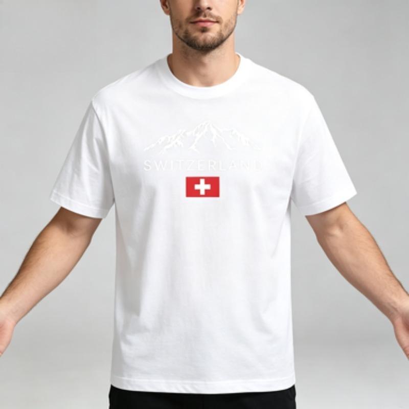 Unisex 100 Cotton Short Sleeve Tee Switzerland Swiss Flag Mountain Print Daily Outdoor Casual Crew Neck Tshirt