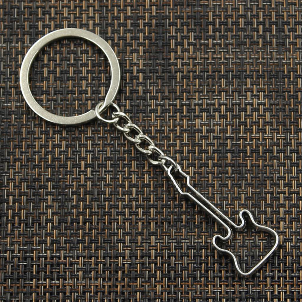 Fashion Hollow Guitar 40x17mm Pendant 30mm Key Ring Metal Chain Bronze Men Car Gift Souvenirs Keychain