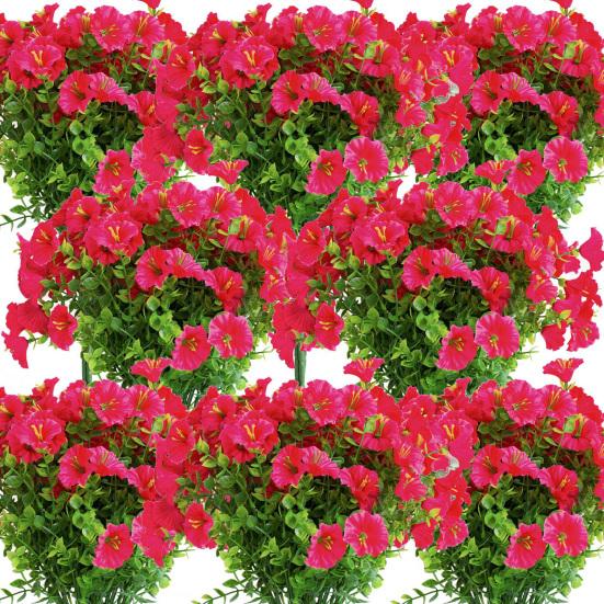 Ramo de Flores de Petunia Falsas para Exterior Flores Artificiales Realistas Resistentes a los Rayos UV Flores Falsas para Porche Patio Jardinera de Ventana Cesta Colgante